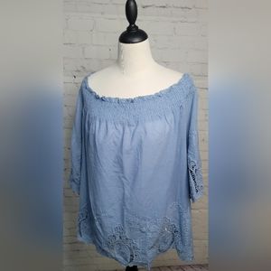 Suzanne Betro size 2X Off the Shoulder 3/4 Sleeve 100% Cotton Top NWT